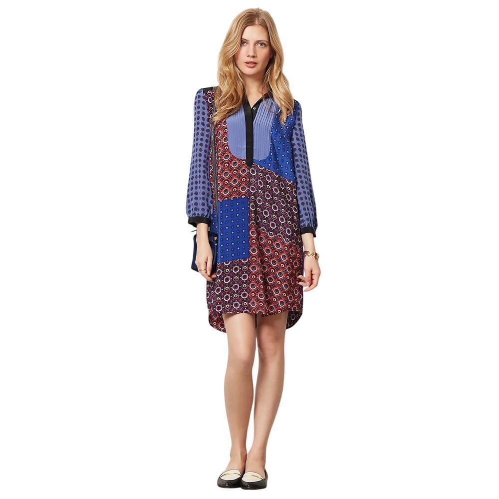 Anthropologie Moulinette Soeurs Foulard Silk Shirt Dress Blue Size XS